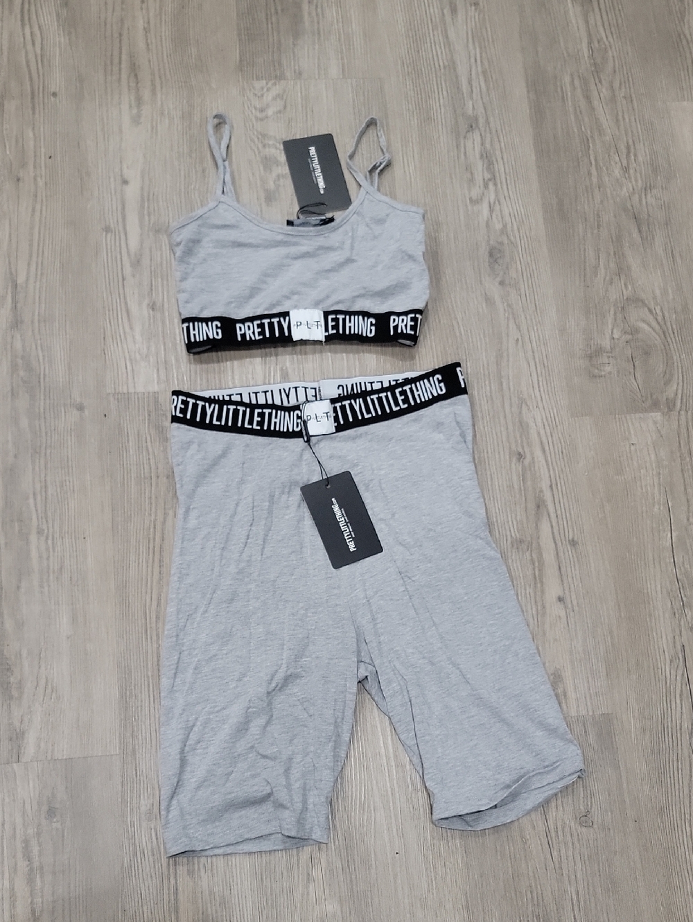 PrettyLittleThing Light Grey Bralette & Biker Short Co-ord